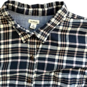 L.L. Bean Blue and White Plaid Shirt with peach tones
